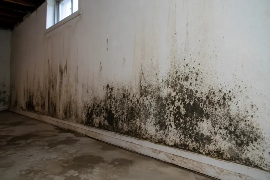 water damage mold removal Peoria IL basement drywall growth